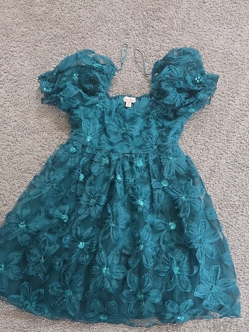 Girls Teal Floral Lace Party Dress